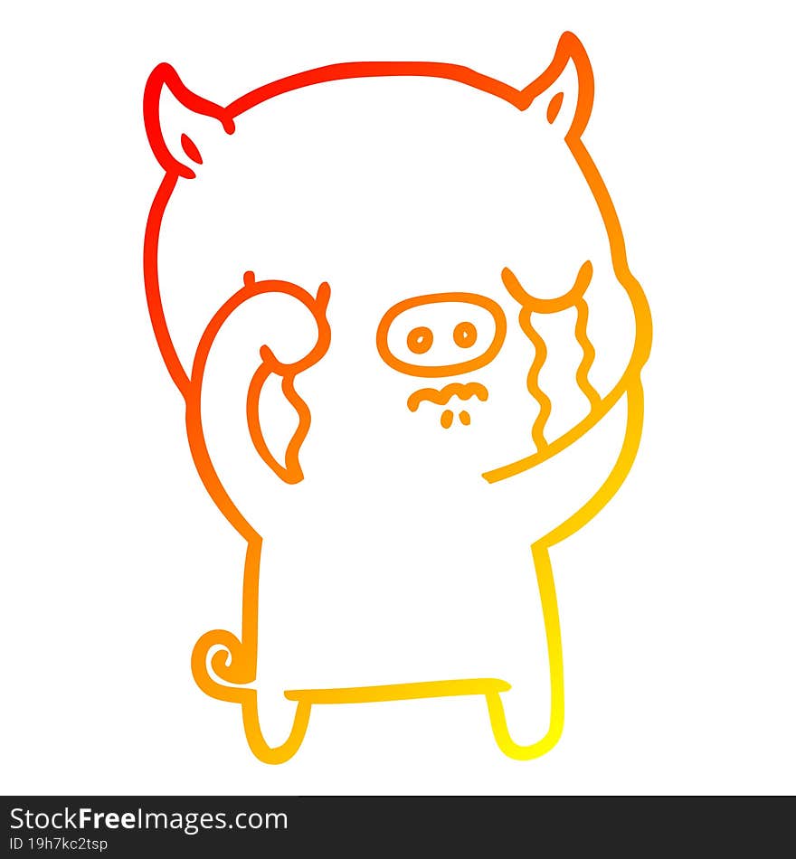 warm gradient line drawing of a cartoon pig crying