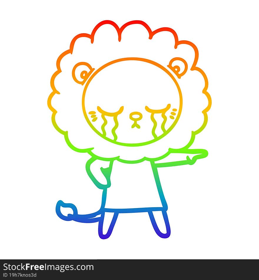 rainbow gradient line drawing crying cartoon lion