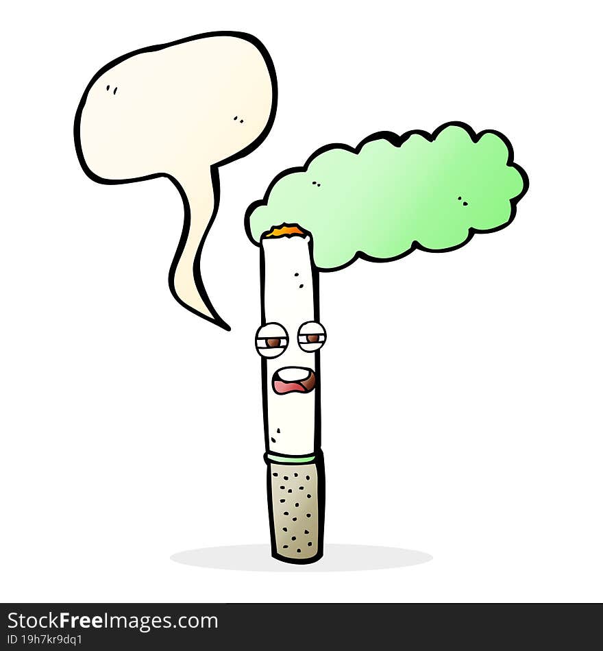 cartoon happy cigarette with speech bubble