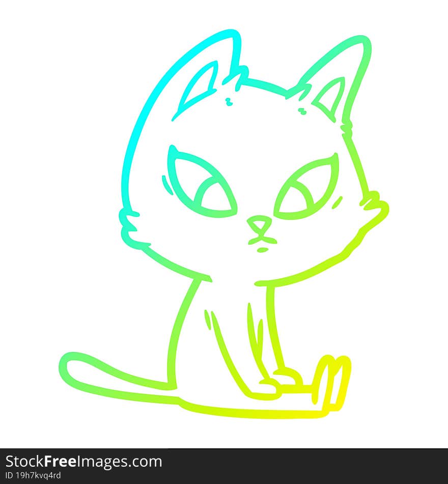 cold gradient line drawing confused cartoon cat