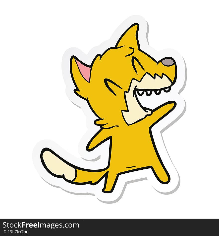 sticker of a laughing fox cartoon