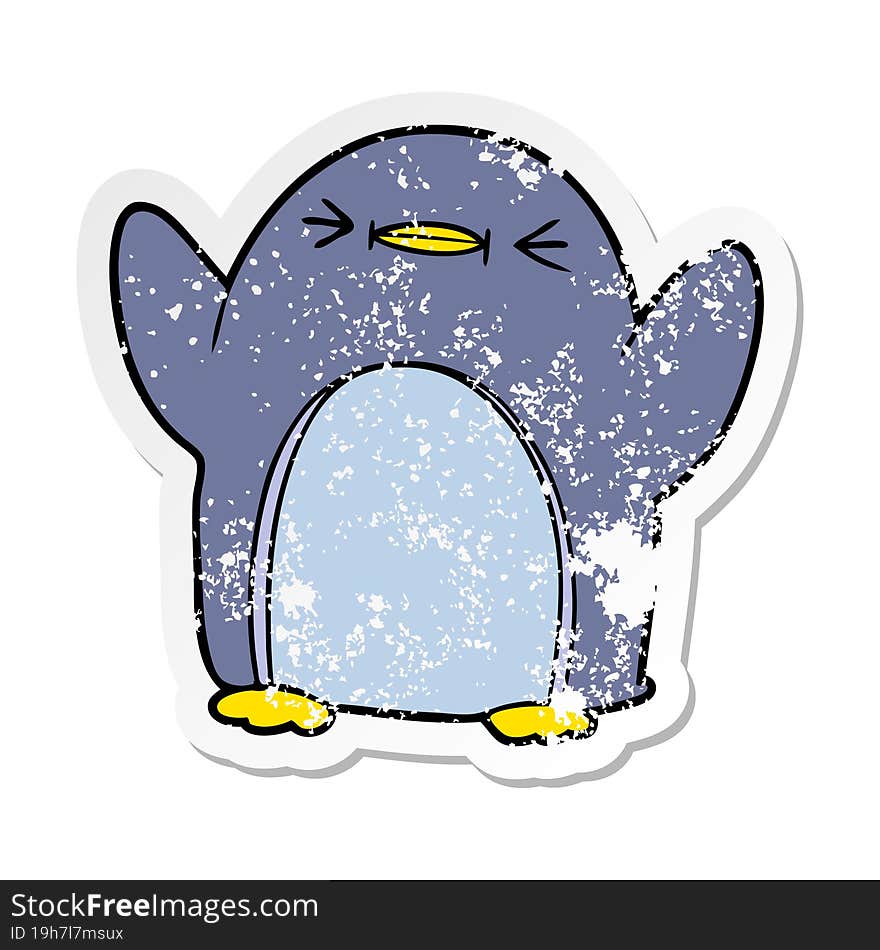 distressed sticker of a cartoon penguin