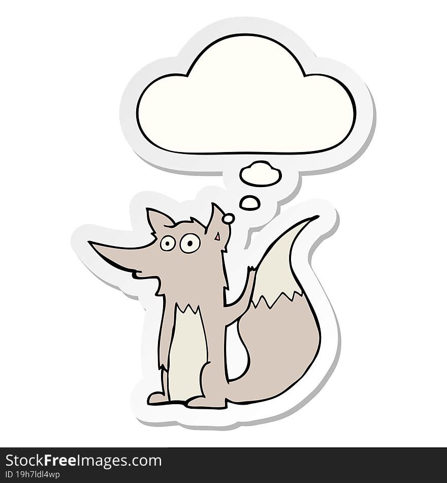 cartoon wolf and thought bubble as a printed sticker