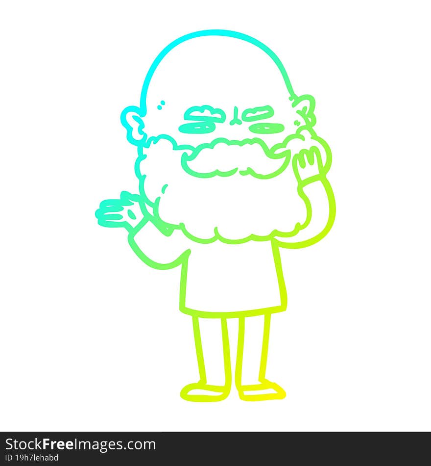 cold gradient line drawing of a cartoon man with beard frowning