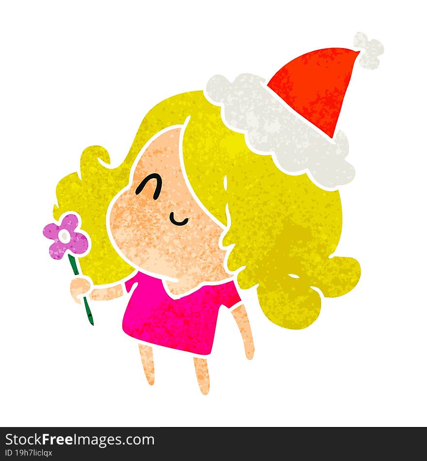 christmas retro cartoon of kawaii girl