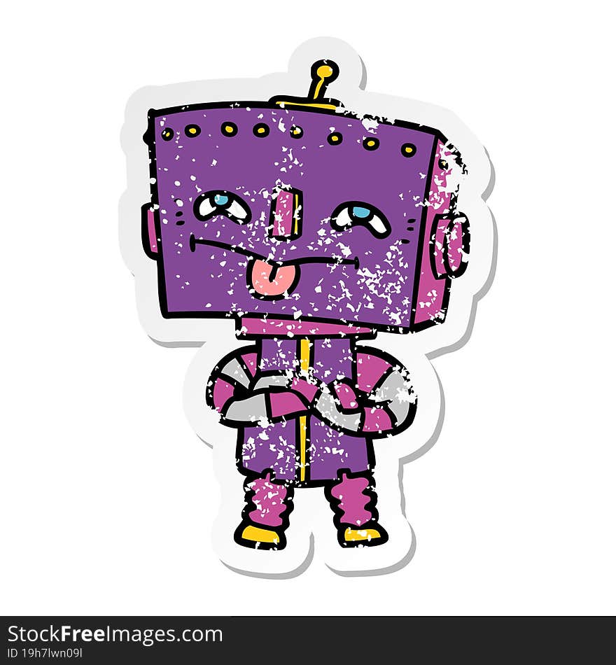 distressed sticker of a cartoon robot