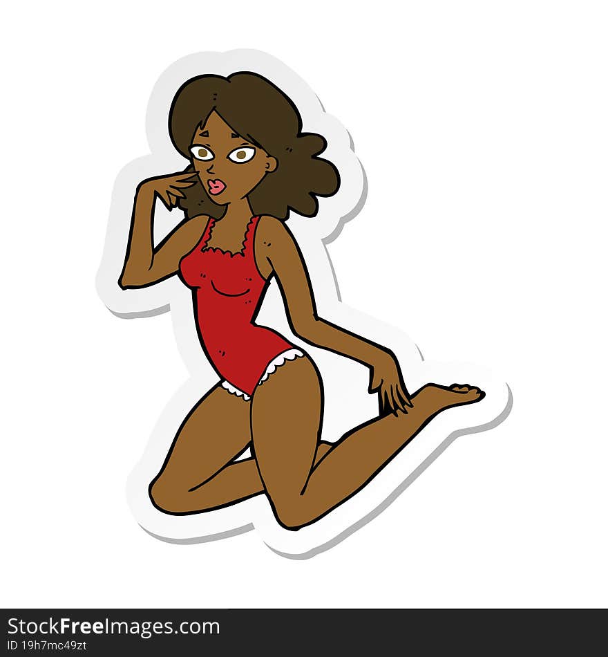 Sticker Of A Cartoon Woman In Lingerie