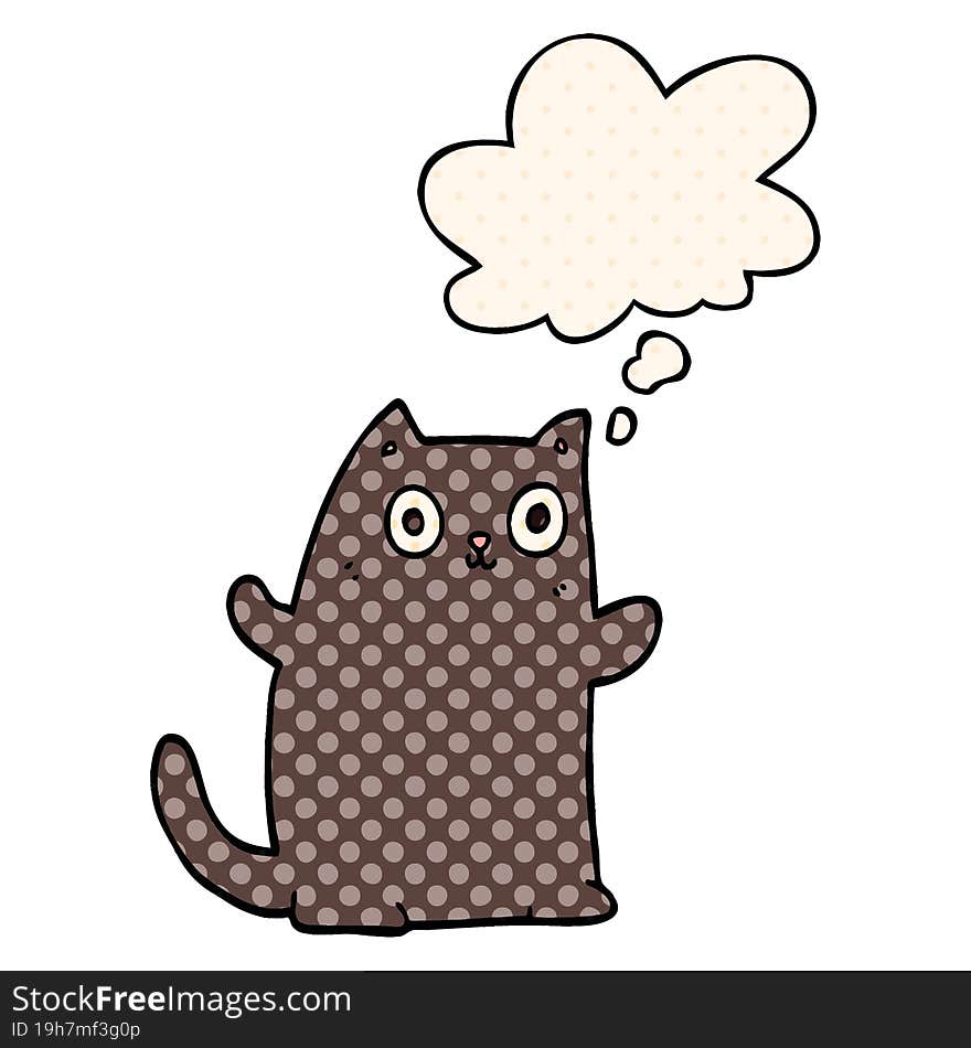 cartoon cat with thought bubble in comic book style