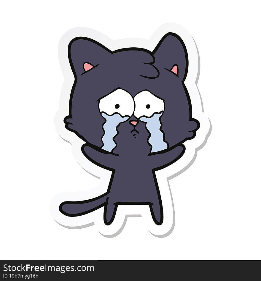 sticker of a cartoon crying cat