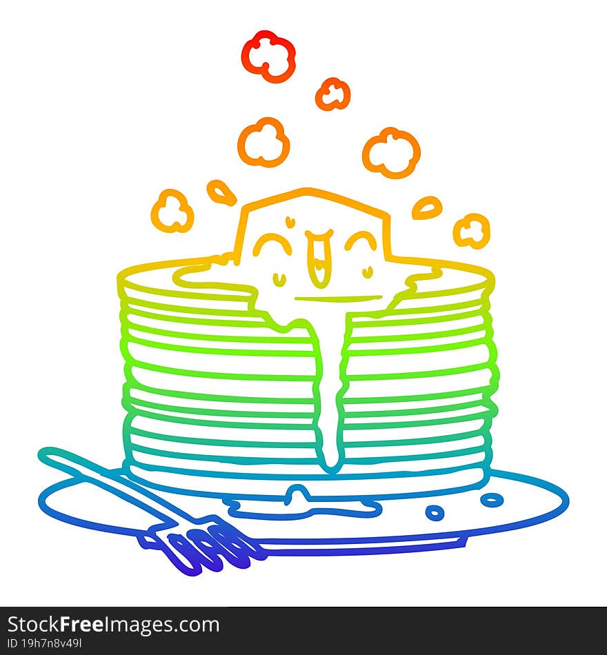 rainbow gradient line drawing stack of tasty pancakes