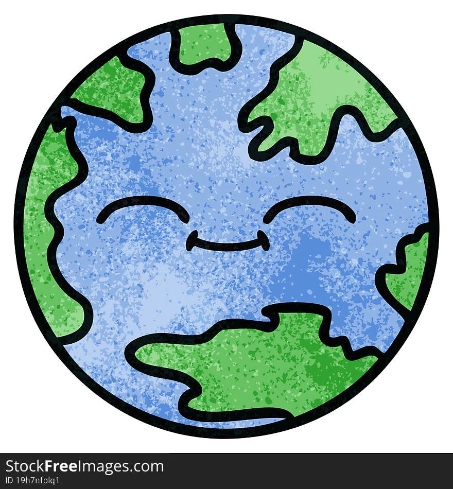 retro grunge texture cartoon planet earth