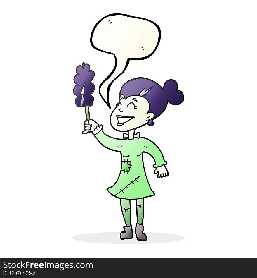 speech bubble cartoon undead monster lady cleaning