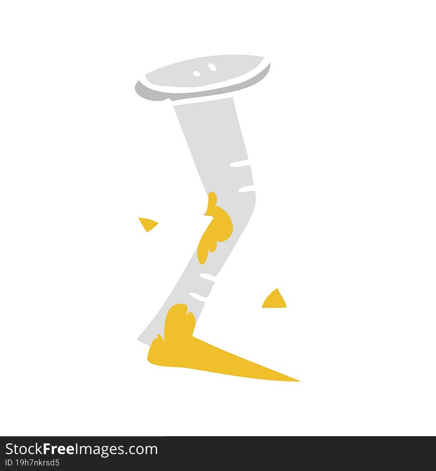 flat color illustration of a cartoon bent nail