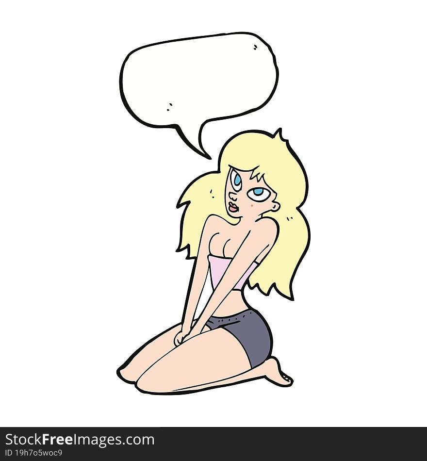 cartoon woman in skimpy clothing with speech bubble