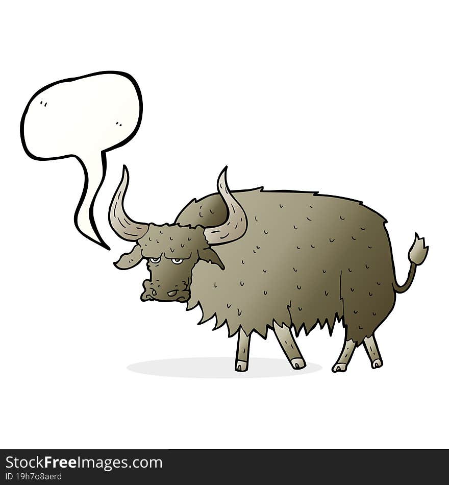 cartoon annoyed hairy cow with speech bubble