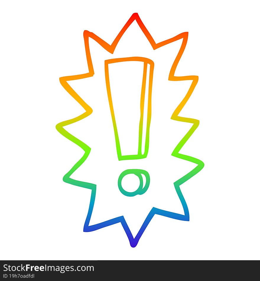 rainbow gradient line drawing of a cartoon exclamation mark