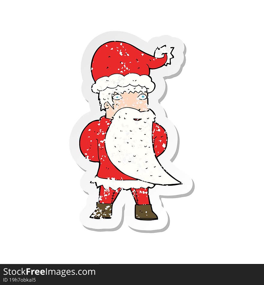 retro distressed sticker of a cartoon santa claus