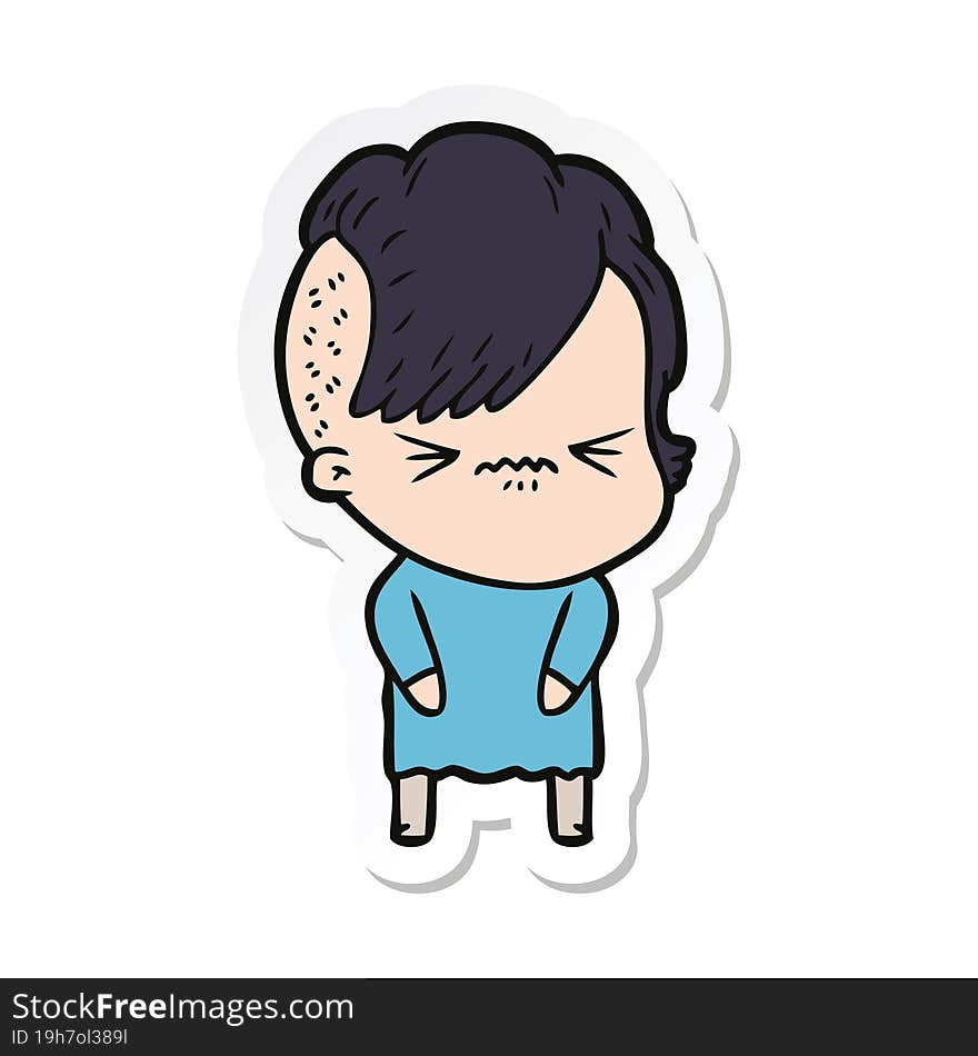 sticker of a cartoon annoyed hipster girl