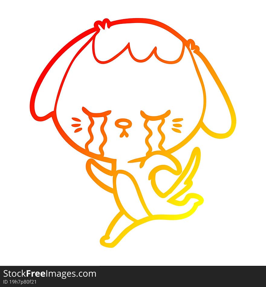 warm gradient line drawing cartoon dog crying