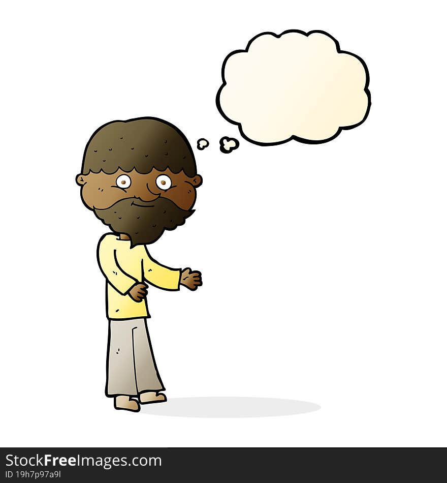 cartoon happy bearded man with thought bubble