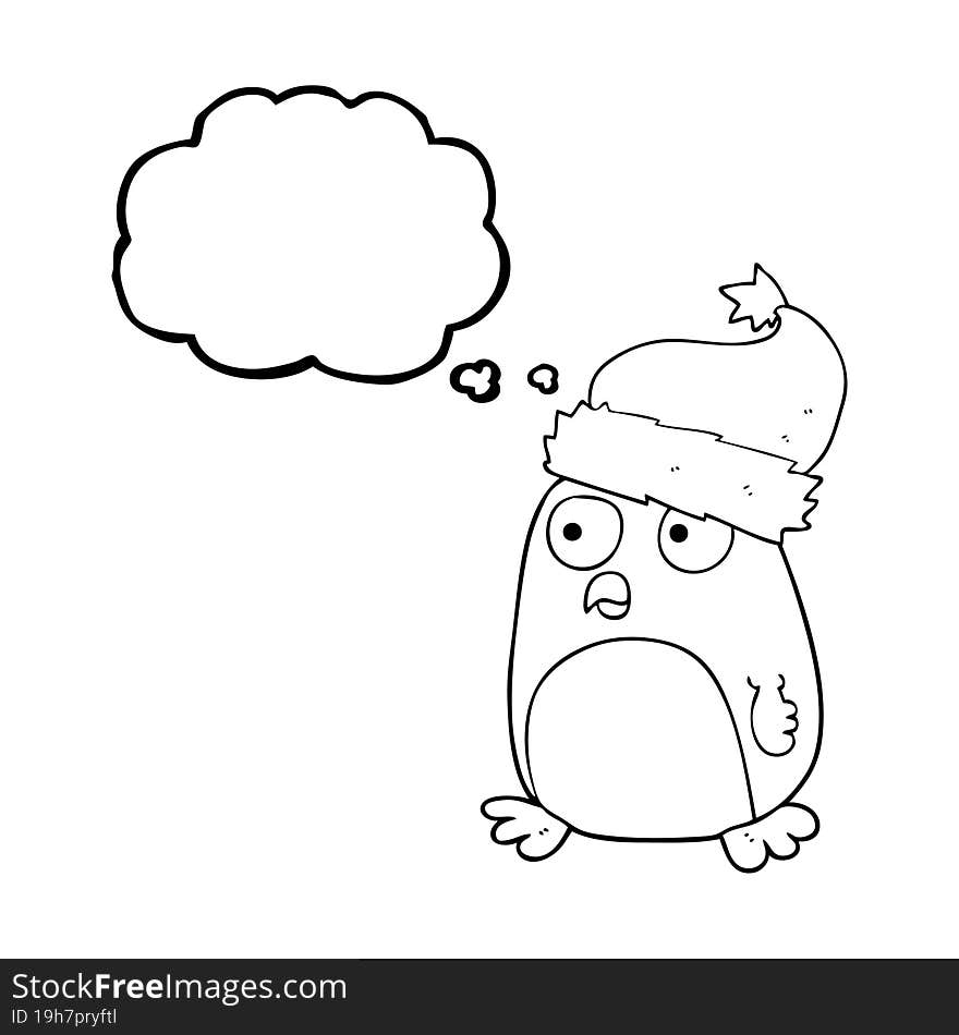 Thought Bubble Cartoon Penguin In Christmas Hat