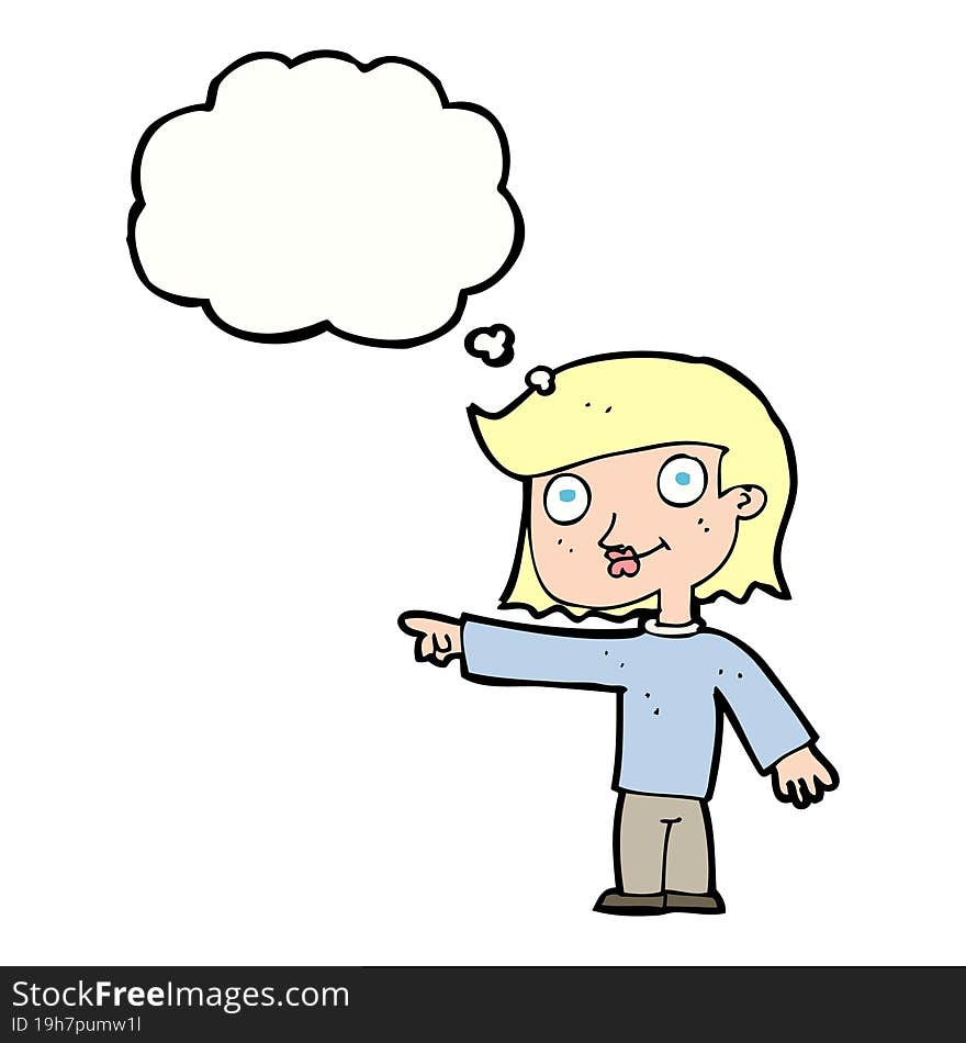 Cartoon Pointing Person With Thought Bubble