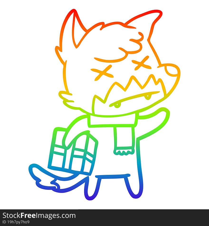 rainbow gradient line drawing cartoon dead fox