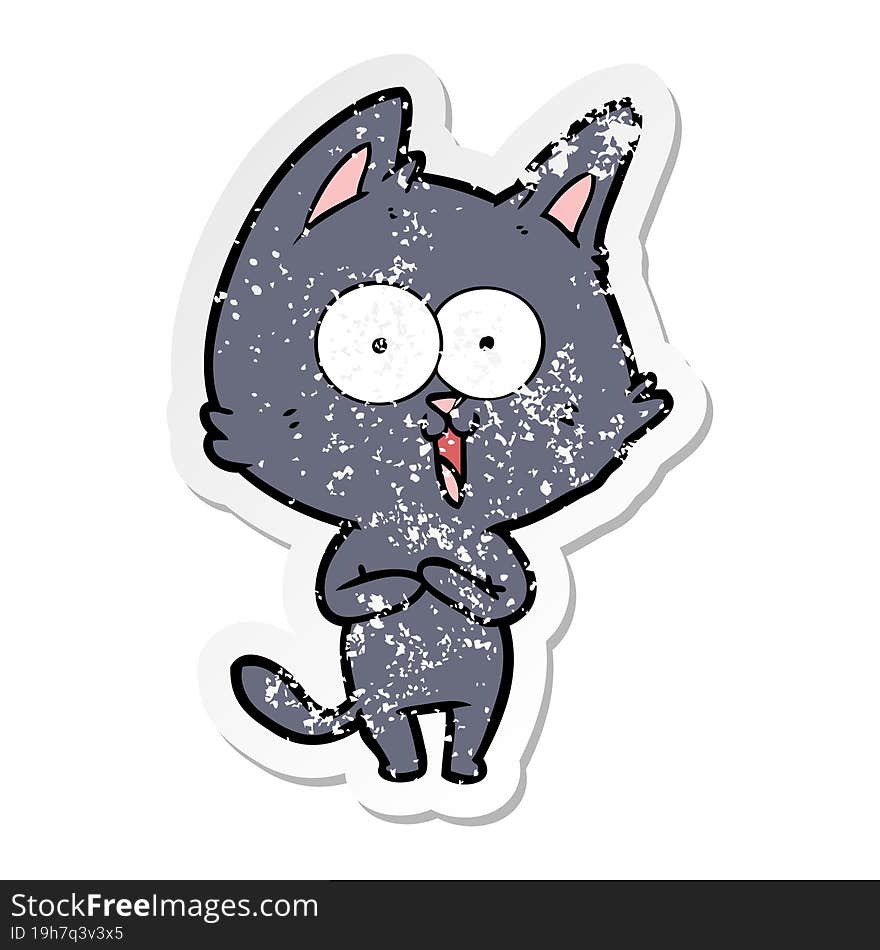 distressed sticker of a funny cartoon cat