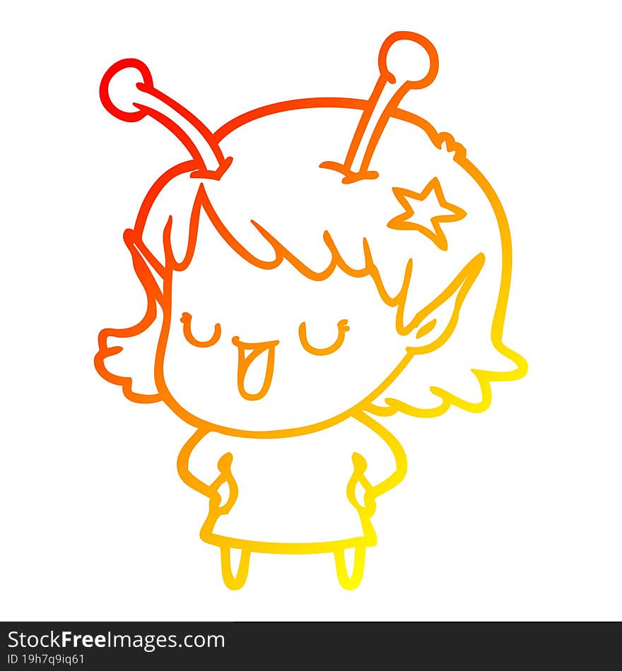 warm gradient line drawing happy alien girl cartoon