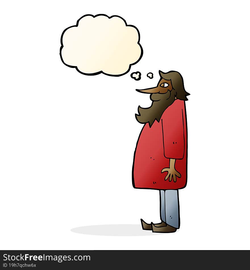 cartoon bearded old man with thought bubble