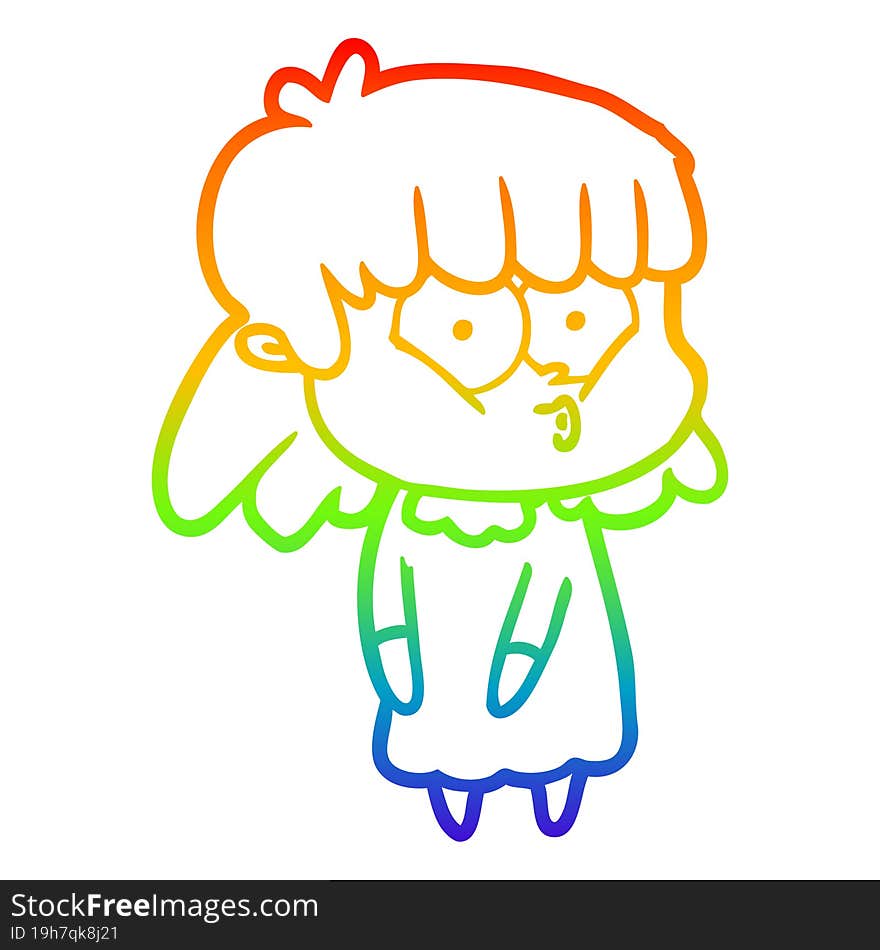 rainbow gradient line drawing cartoon whistling girl