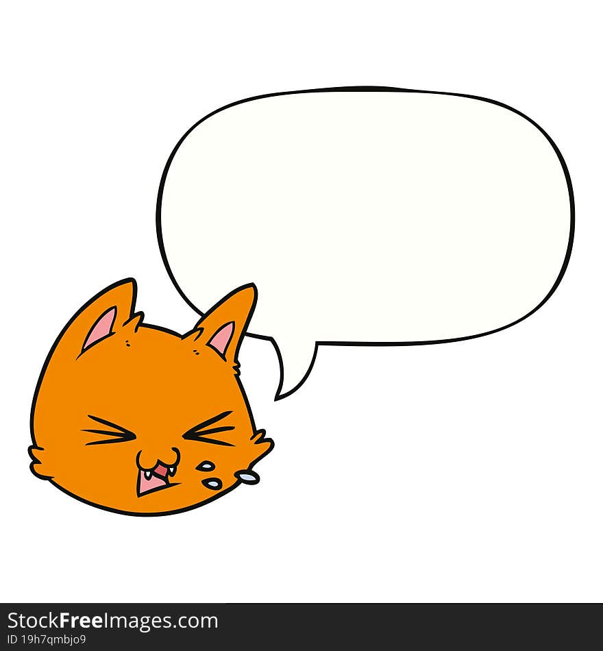 spitting cartoon cat face with speech bubble. spitting cartoon cat face with speech bubble