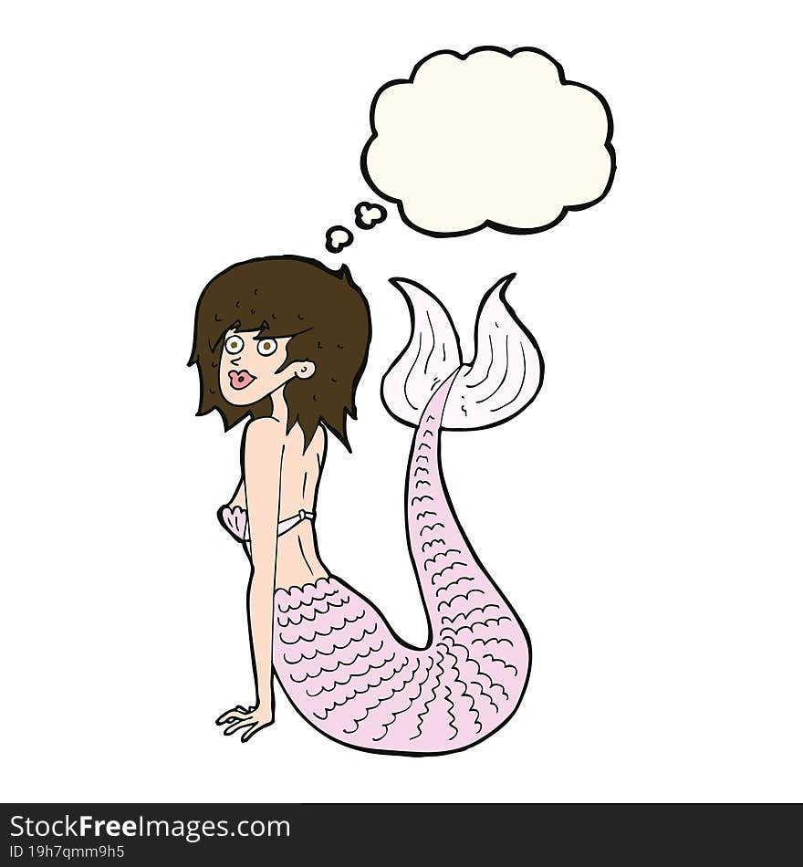 cartoon mermaid with thought bubble