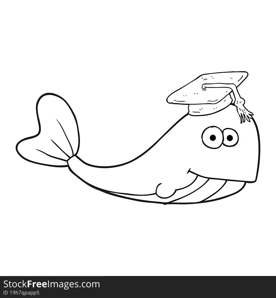 Black And White Cartoon Whale Graduate