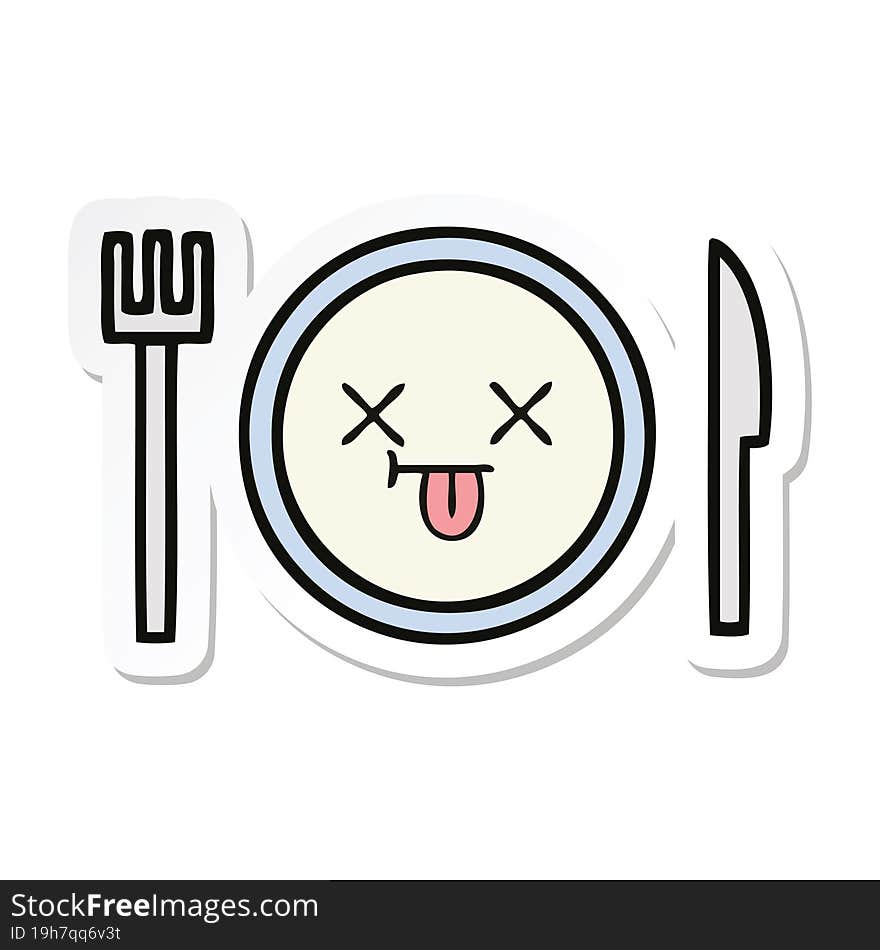 sticker of a cute cartoon dinner plate