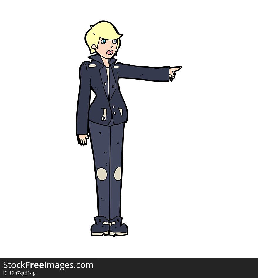 cartoon woman in leather jacket pointing