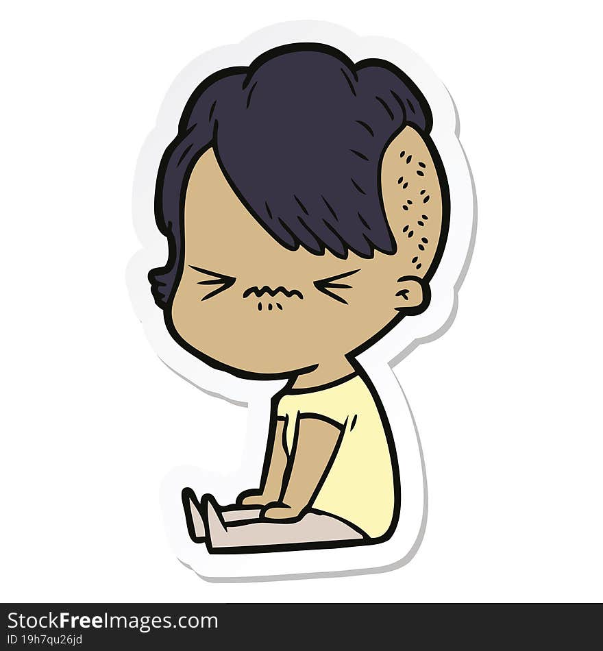 sticker of a cartoon annoyed hipster girl