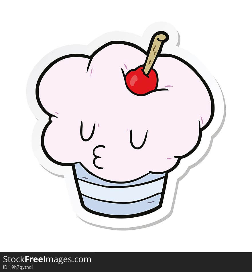 sticker of a cartoon cupcake