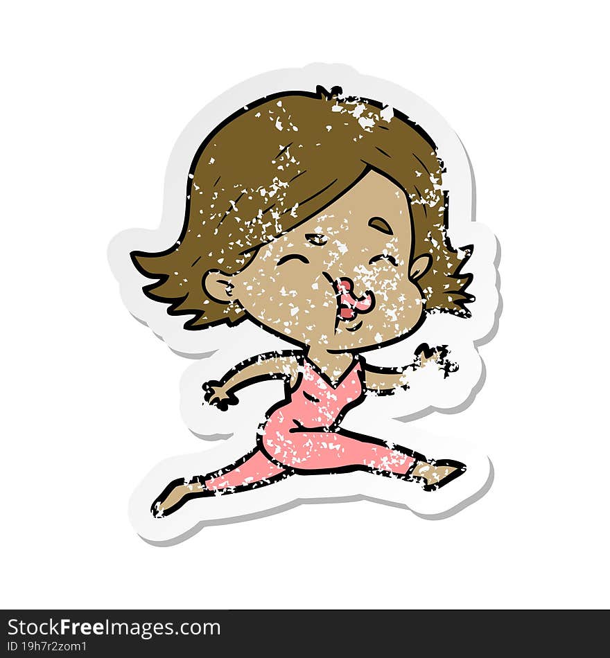 distressed sticker of a cartoon girl pulling face