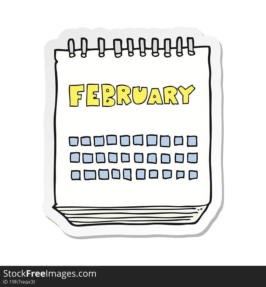 sticker of a cartoon calendar showing month of february