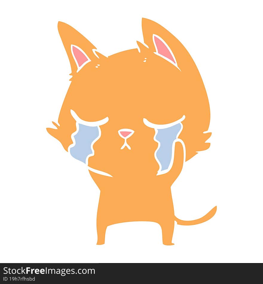 crying flat color style cartoon cat