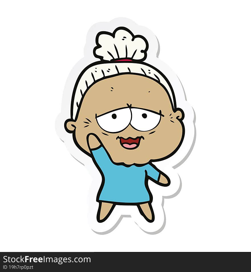 sticker of a cartoon happy old lady