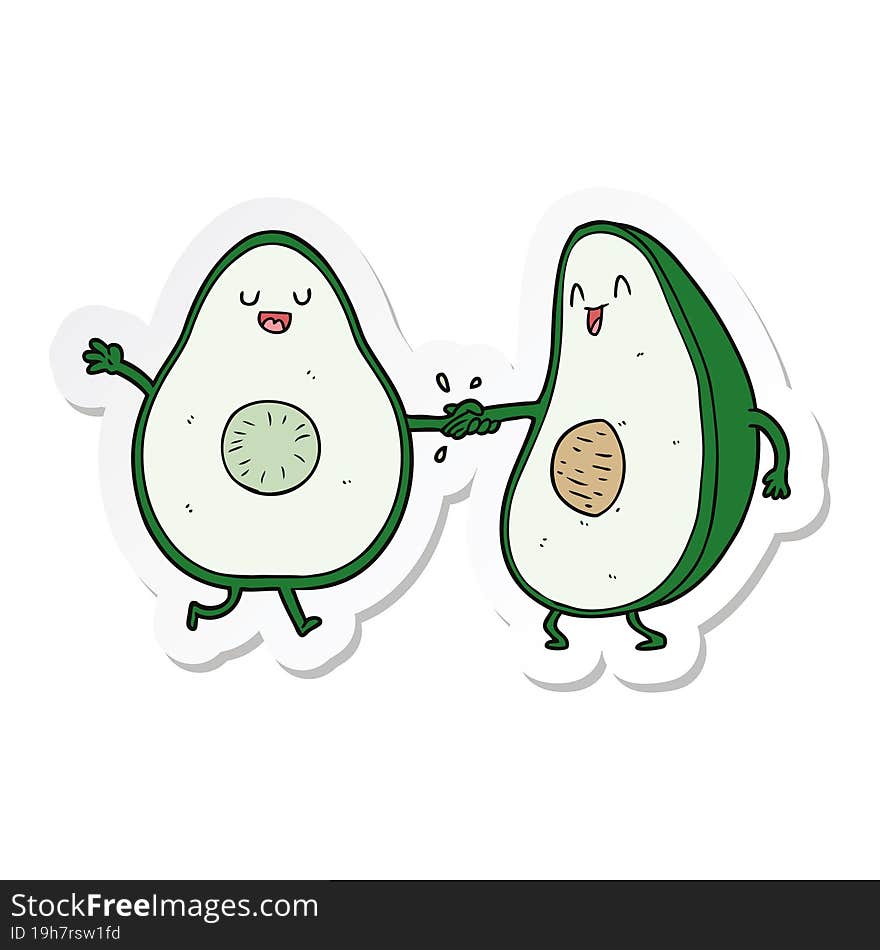 sticker of a cartoon dancing avocados