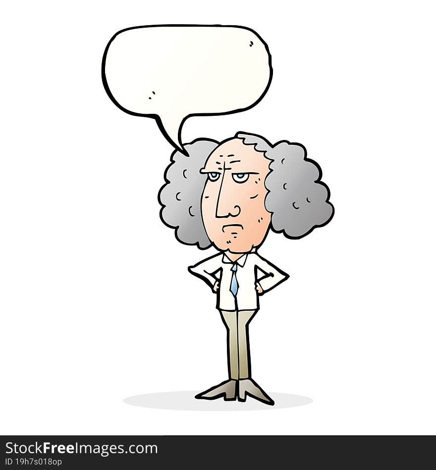 Cartoon Big Hair Lecturer Man With Speech Bubble