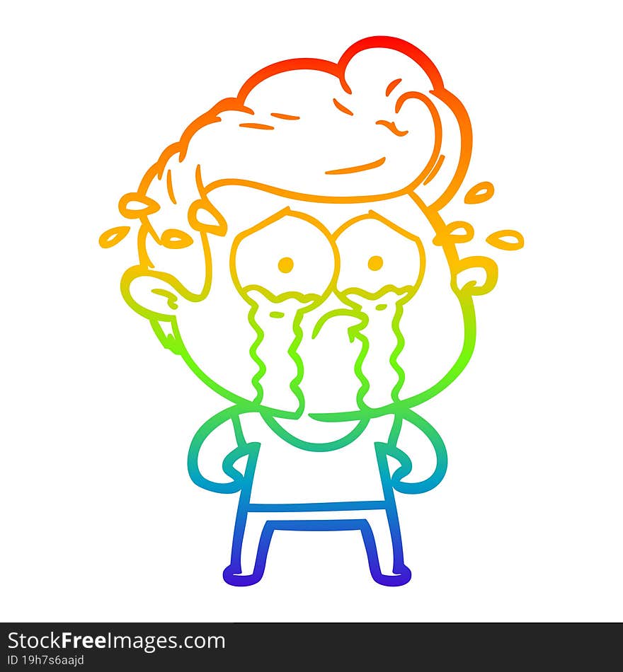 rainbow gradient line drawing cartoon crying man