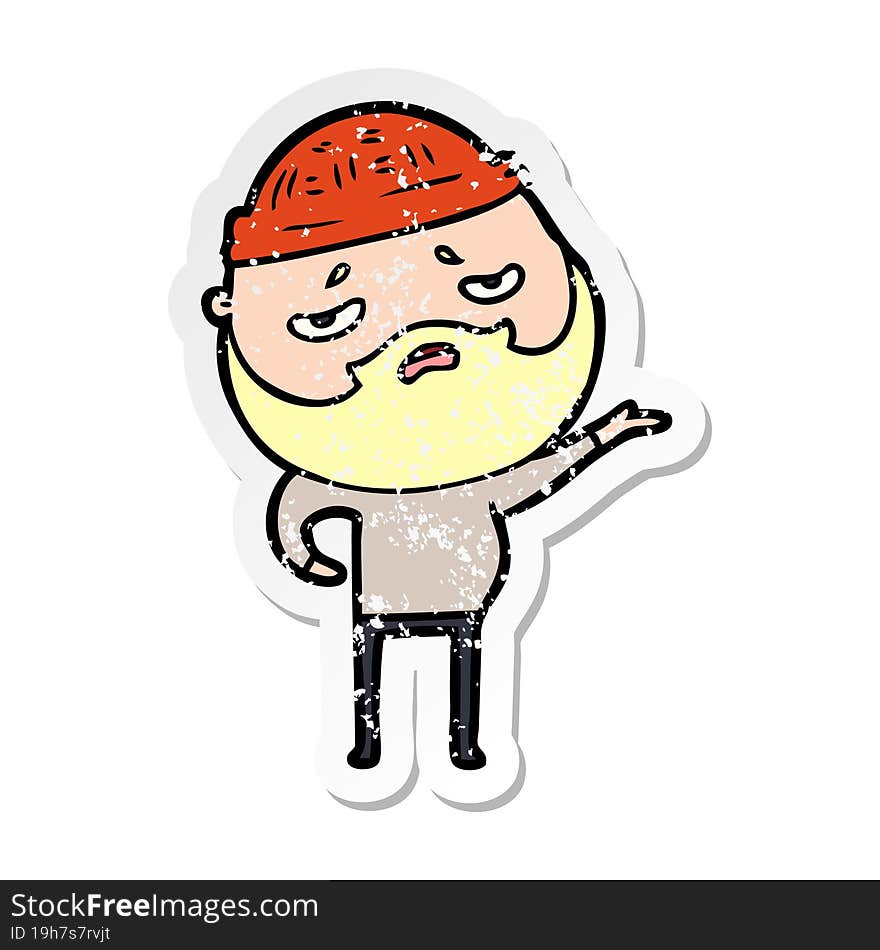 distressed sticker of a cartoon worried man with beard