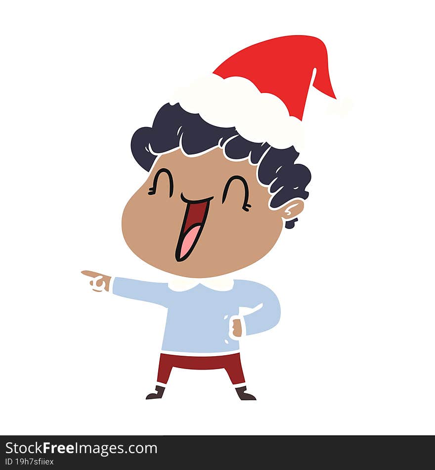 flat color illustration of a happy man wearing santa hat