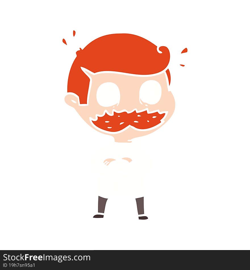 flat color style cartoon man with mustache shocked