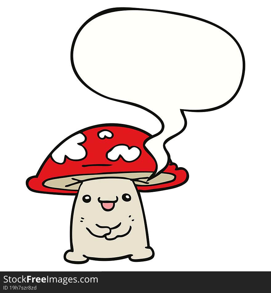 cartoon mushroom character with speech bubble