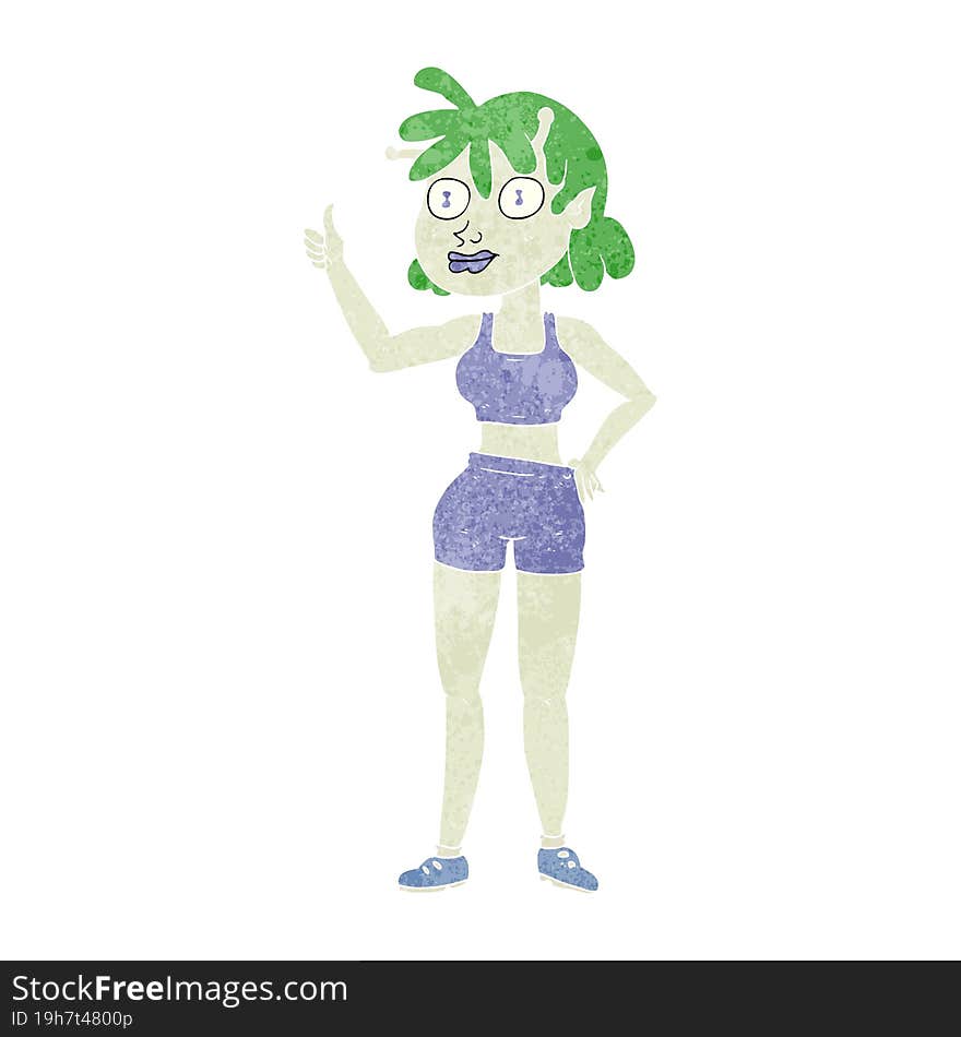 retro cartoon alien gym girl